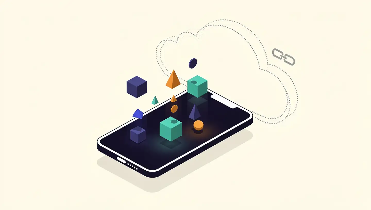 Isometric illustration of a smartphone running an on-device AI app with a faded disconnected cloud icon in the background