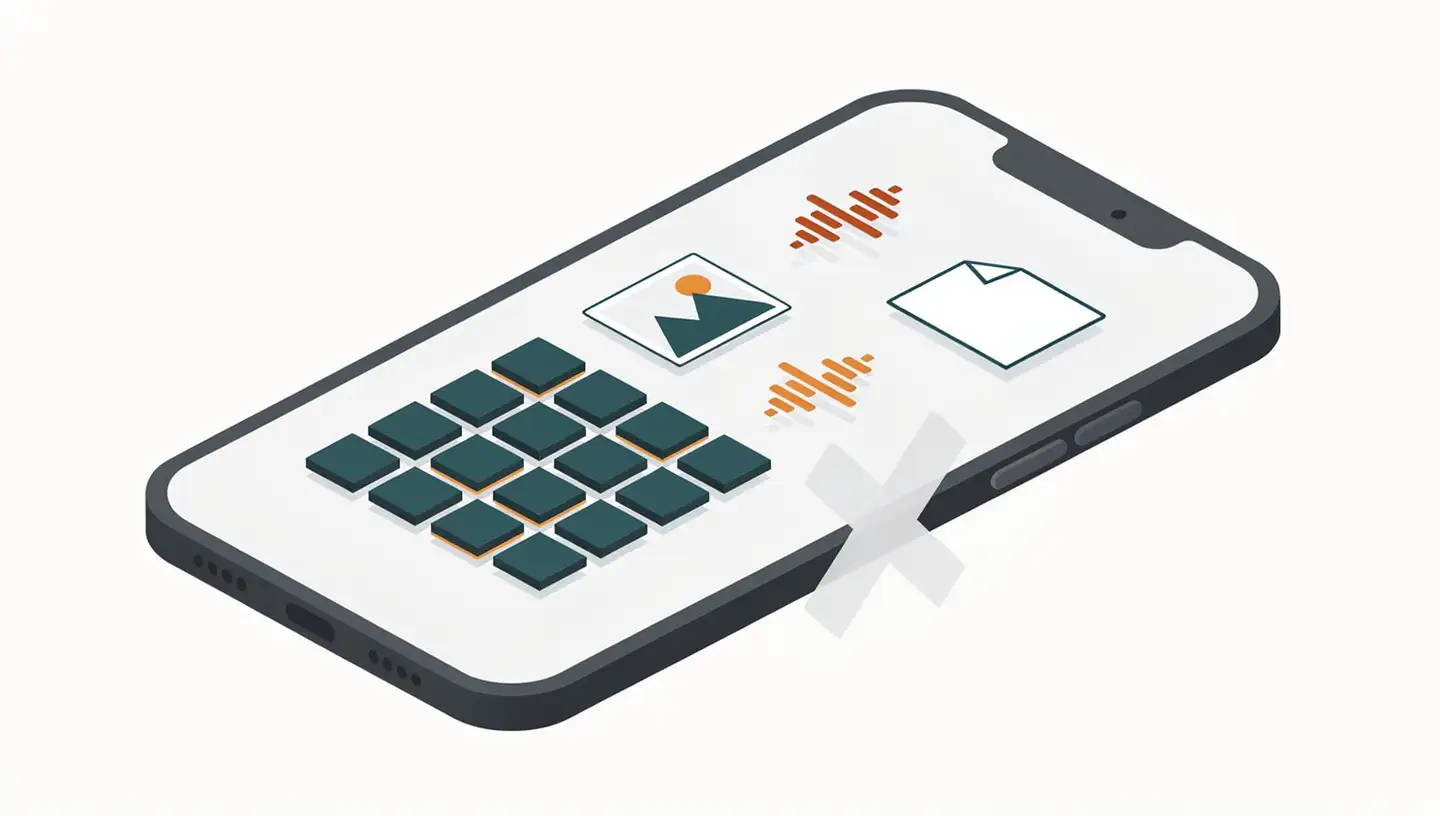 Isometric smartphone with on-device AI keeping data local — GDPR data minimization through edge processing